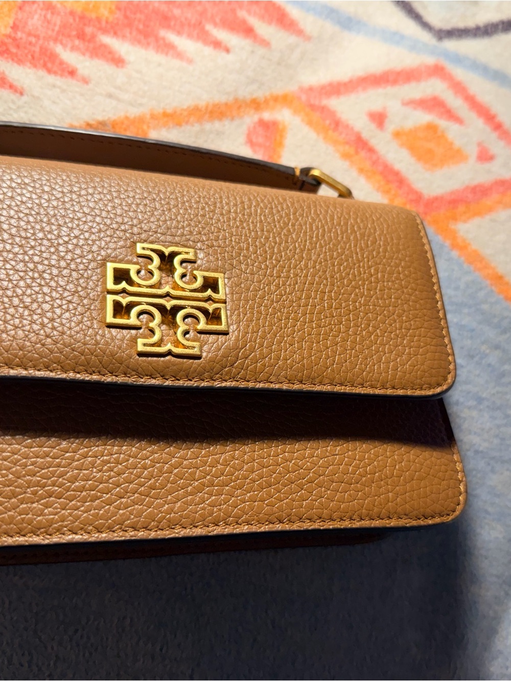 Tory Burch Tan Pebbled Leather Crossbody with Gold Logo